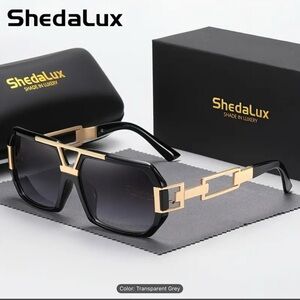 ShedaLux Unisex Large Pilot-Style Fashion Glasses with Golden-Tone Accents